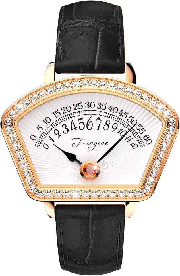 Wrist Watches for Women,Ladies Quartz Wrist Watches Leather Band,Fan-Shaped Dial Surface Diamond Small Watches for Women ﻿