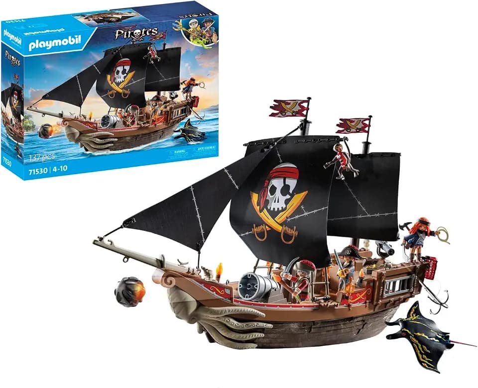 PLAYMOBIL Pirates 71530 Großes Piratenschiff, aufregende Seeschlachten und geheime Schatzsuchen auf hoher See, inklusive Kanonen, Geschossen und Anker, detailreiches Spielzeug für Kinder ab 4 Jahren