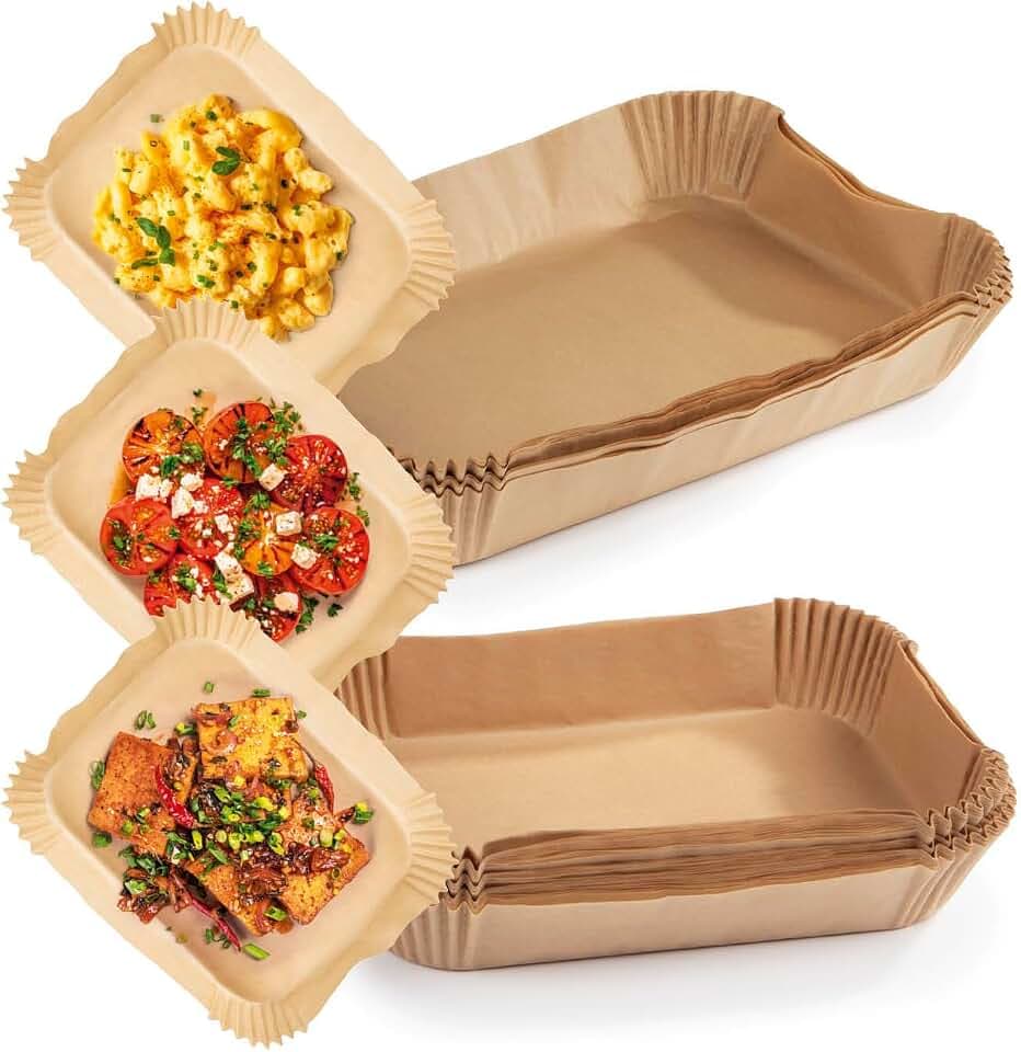 RACHS KOCHWERK Backpapier für Heißluftfritteuse 2er-Set | 4,5 Liter & 9 Liter | Backpapierschale antihaftbeschichtet & ölbeständig | 100 Stück Airfryer Backpapier – flexible Form