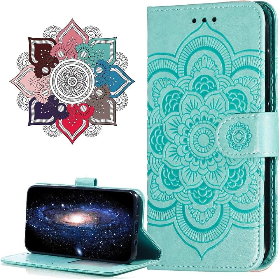 Hülle Kompatibel mit Samsung A8 2018, Premium Leder Flip Schutzhülle [Standfunktion] [Kartenfächern] PU-Leder Schutzhülle Brieftasche Handyhülle für Samsung Galaxy A8 2018. LD Mandala Green