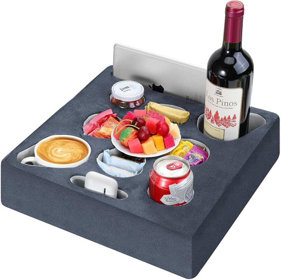 MoKo Couch Cup Holder Pillow, Sofa Bed Cup Holder for Drinks, 7 Slot Tray Couch Drink Holder, Couch Caddy for Remote, Snacks, Drinks, Tablet, Cup Holder for Couch, Bed, Rv, Tv, Car, Man Cave, Boat