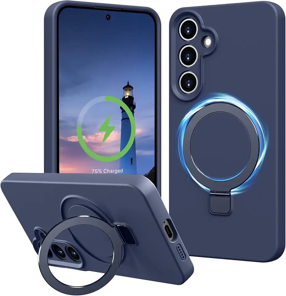 for Galaxy S24+/Plus Case Liquid Silicone with Stand, Dark Blue