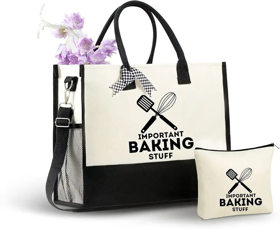 InnoBeta Baking Gifts for Women Canvas Tote Bag, Gifts for Bakers Women, Baker Gifts Tote Bag with Top Zipper Closure and Shoulder Strap for Birthday