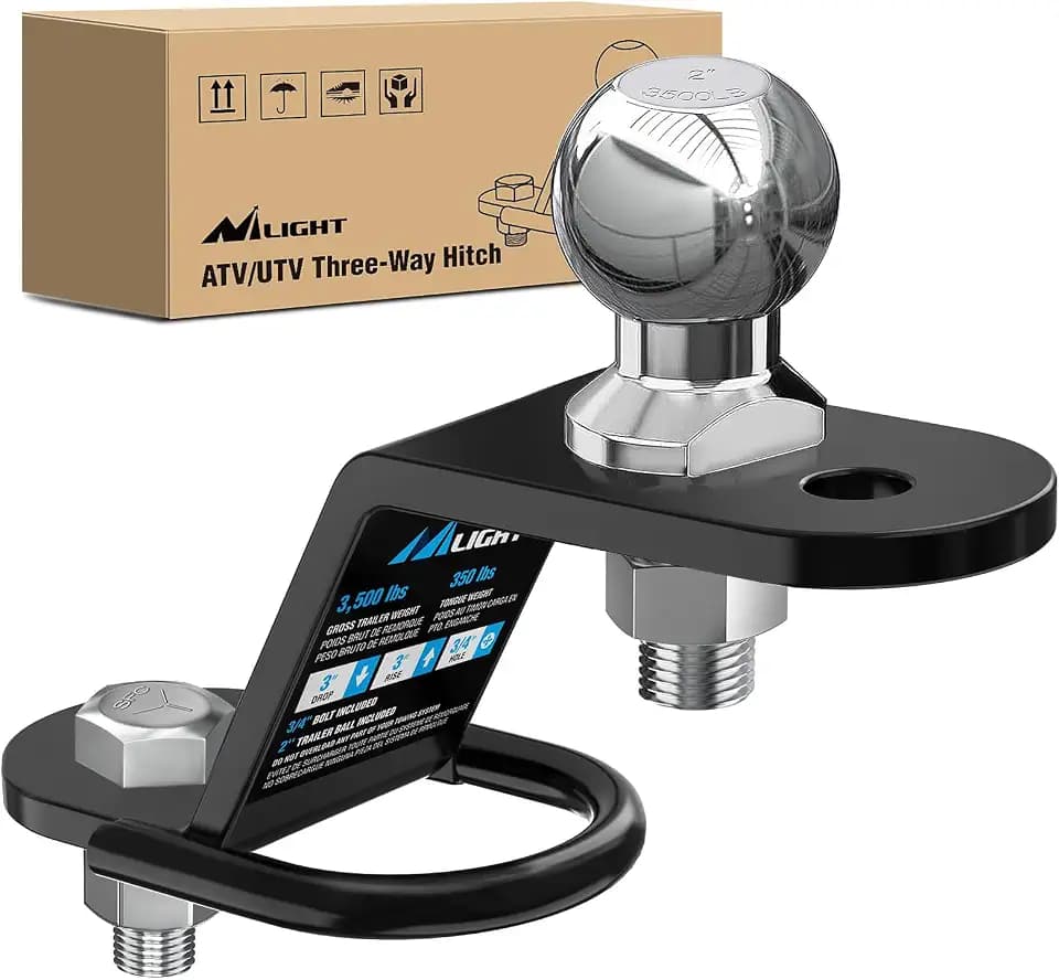 Nilight ATV/UTV Three-Way Hitch Mount with 2 Inch Ball 3500lbs | 3 Trailer Hitch Ball Mount Lawn Mover Hitch ATV UTV Trailer Hitch Adapter, 3" Drop/Rise, 3 Mounting Options