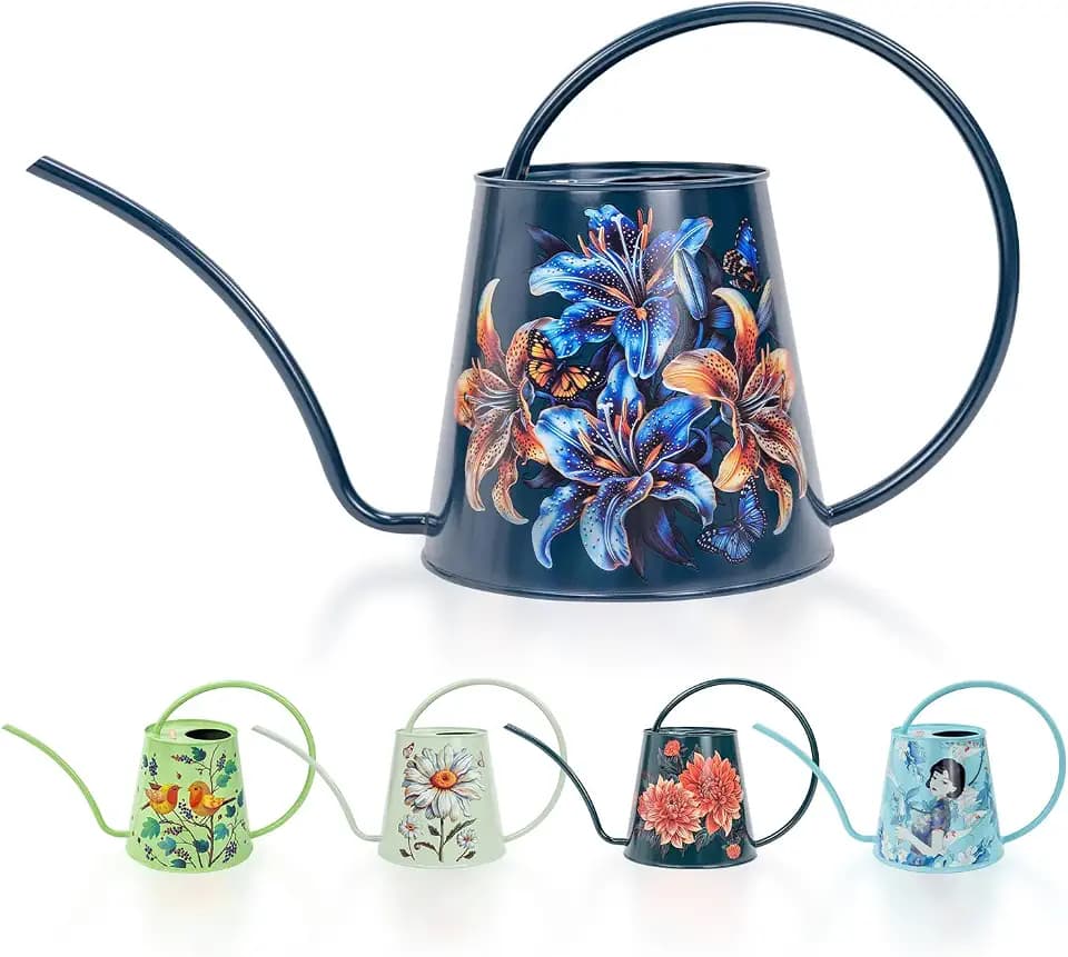 Berry&Bird Edelstahl-Gießkanne – für drinnen und draußen, große Gießflasche mit langem Auslauf, kein Tropfen, Zimmerpflanzengießkanne für Blumen, Bonsai, Sukkulenten (2 l/Lilie)