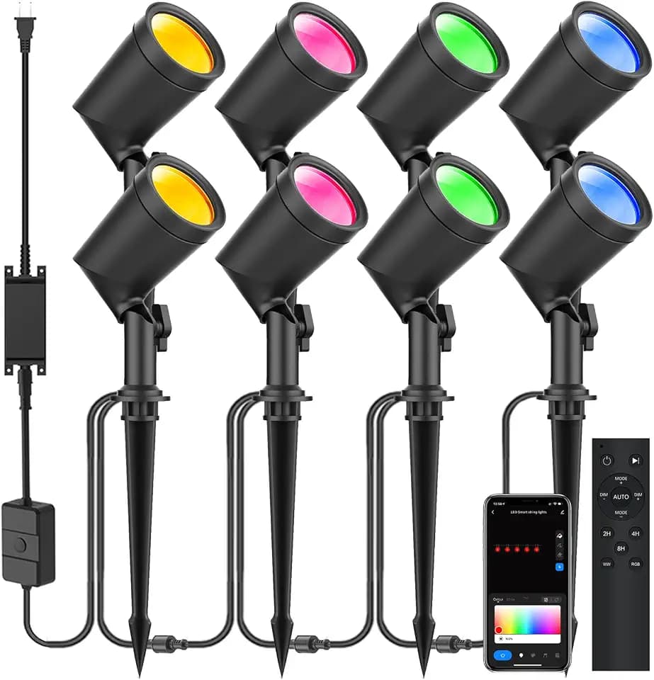 ZYAN 8 Pack 36W Smart Landscape Lights, APP Contral RGBW Color Changing Outdoor Landscape Lights with Remote, Compatible with Alexa and Google Home, IP65 Waterproof, for Garden, Yard, Lawn, Patio