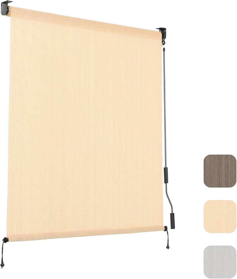 Aoodor Patio Roller Shade 7 x 8 ft HDPE Fabric