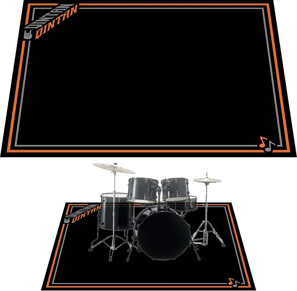 Drum Rug, Drum Mat with Non-Slip Grip Bottom(4x5.3Ft), Drum Carpet for Noise Reduction, Pad for Jazz Drum & Electric Drum Set, Ideal Gift for Drummers, Drum Accessories, 47x63in, Orange & Gray
