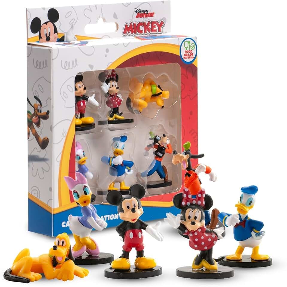 dekora – Set mit 6 klassischen Disney-Figuren | Mickey, Minnie, Pluto, Donald, Daisy und Goofy | Tortendekoration und Cupcake-Topper | Lebensmittelechter PVC | Perfekt für Partys und als Geschenk