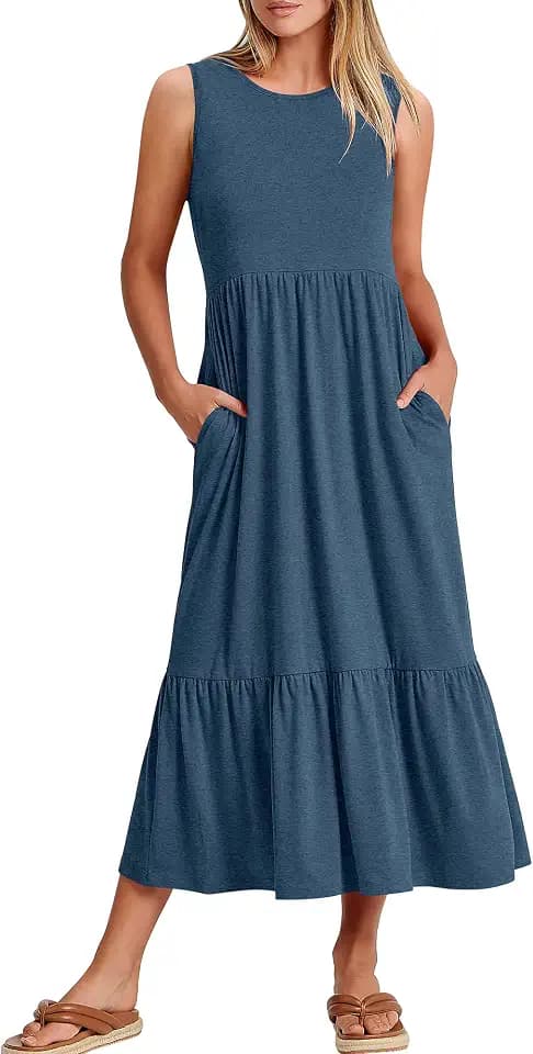 ANRABESS Women Summer Sleeveless Maxi Dresses Casual Flowy Tiered Sundress