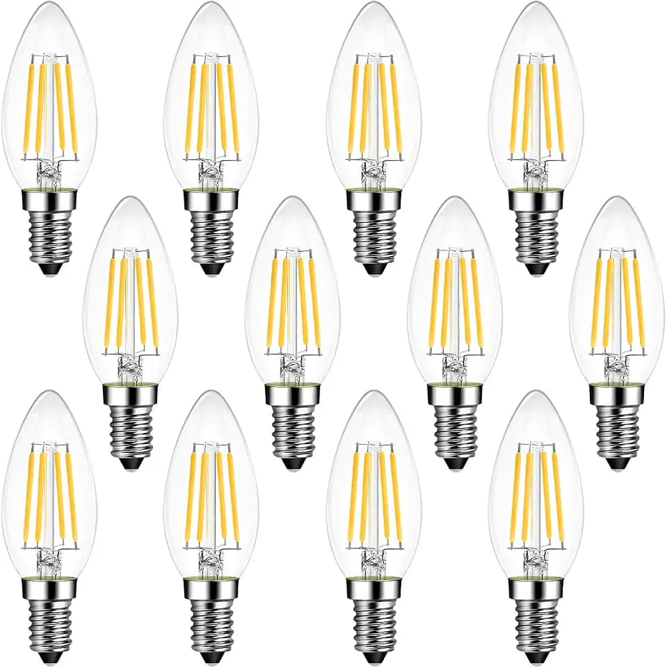 ANWIO E14 Kerze LED Lampe für Kronleuchter, 4W Ersetzt 40W Glühbirne, 470 Lumen Leuchtmittel, Warmweiß 2700K, Filament Fadenlampe, Glas, nicht dimmbar (12er Pack)