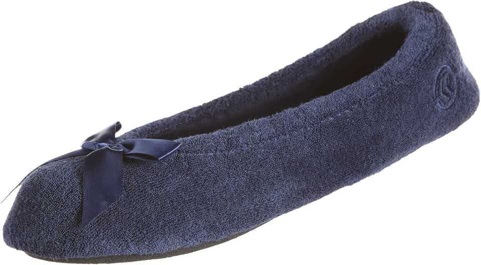 Isotoner Women’s Classic Terry Ballerina Slipper: Soft, Breathable, Terry Lined, Satin Bow, Secure Fit