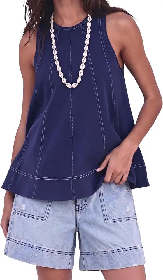 Xaspee Womens Tunic Tank Top High Neck Flowy Sleeveless Summer Blouse