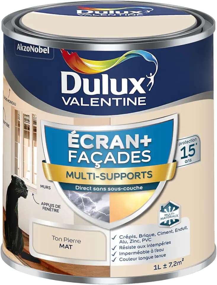 Dulux Valentine Mehrzweckfarbe, für den Außenbereich – Fassaden – matt, Steinton 1 l