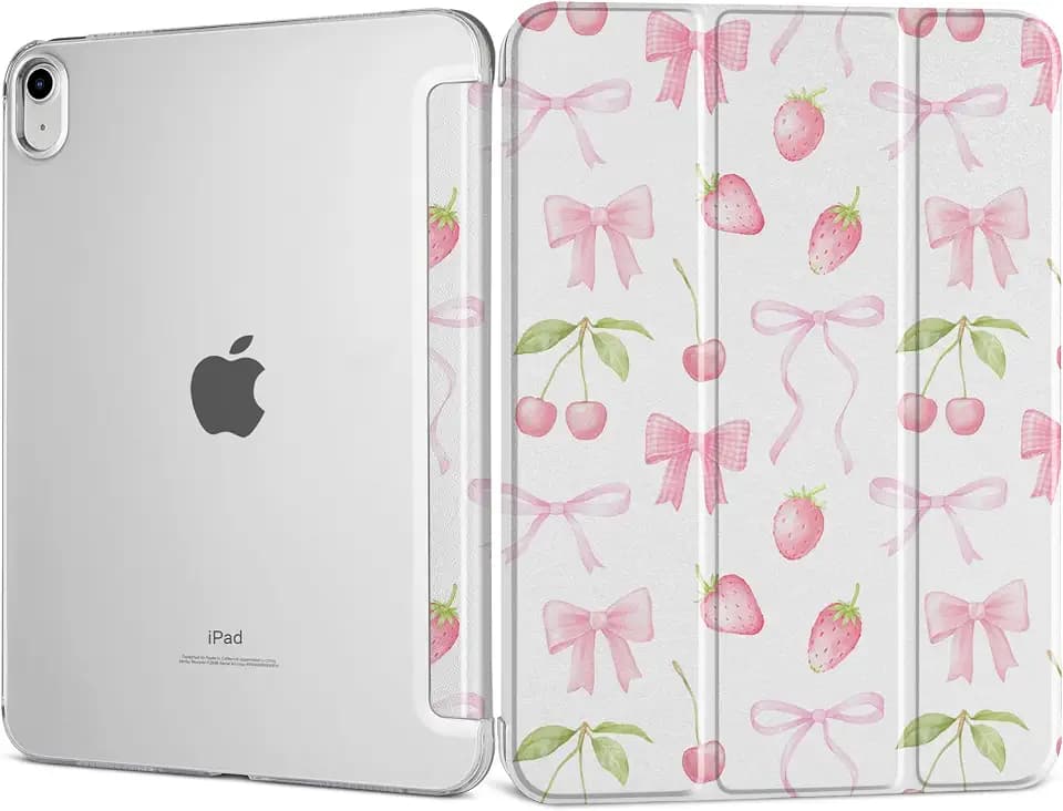 DONGKE for iPad 11th Generation Case 11 Inch 2025 (A16 Chip) & iPad 10th Generation 10.9 Inch 2022, Slim Foldable Stand Hard PC Translucent Back Shell Smart Cover - [Auto Wake/Sleep] - Cherries