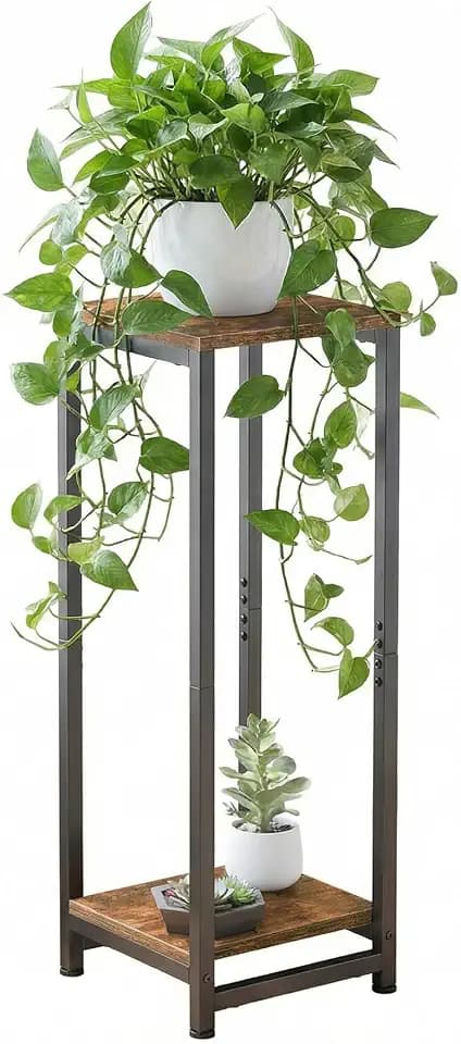 2-Tier Tall Plant Stand Indoor, Small Square Side Table for Home