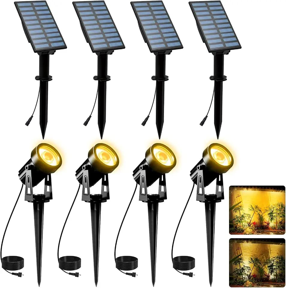 T-SUNUS Solar Landscape Spotlights 4-Pack Warm White 3000K Outdoor Garden