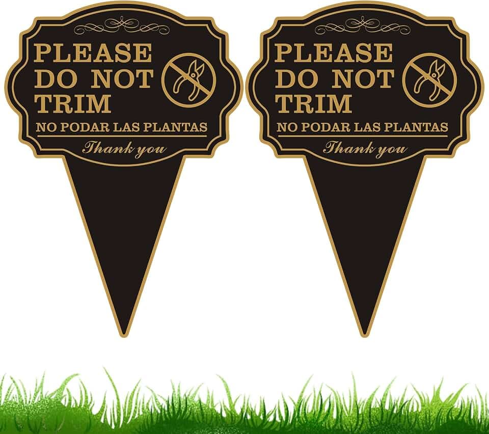 Double Sided Yard Sign, 2 Pack Do Not Trim / NO PODAR LAS PLANTAS Garden Sign for Lawn, 10"x14" Bilingual English and Spanish Warning Sign with Stake, Rust-Free Metal, Weatherproof UV Printed for Outdoor Use (DO NOT TRIM-2PACK)