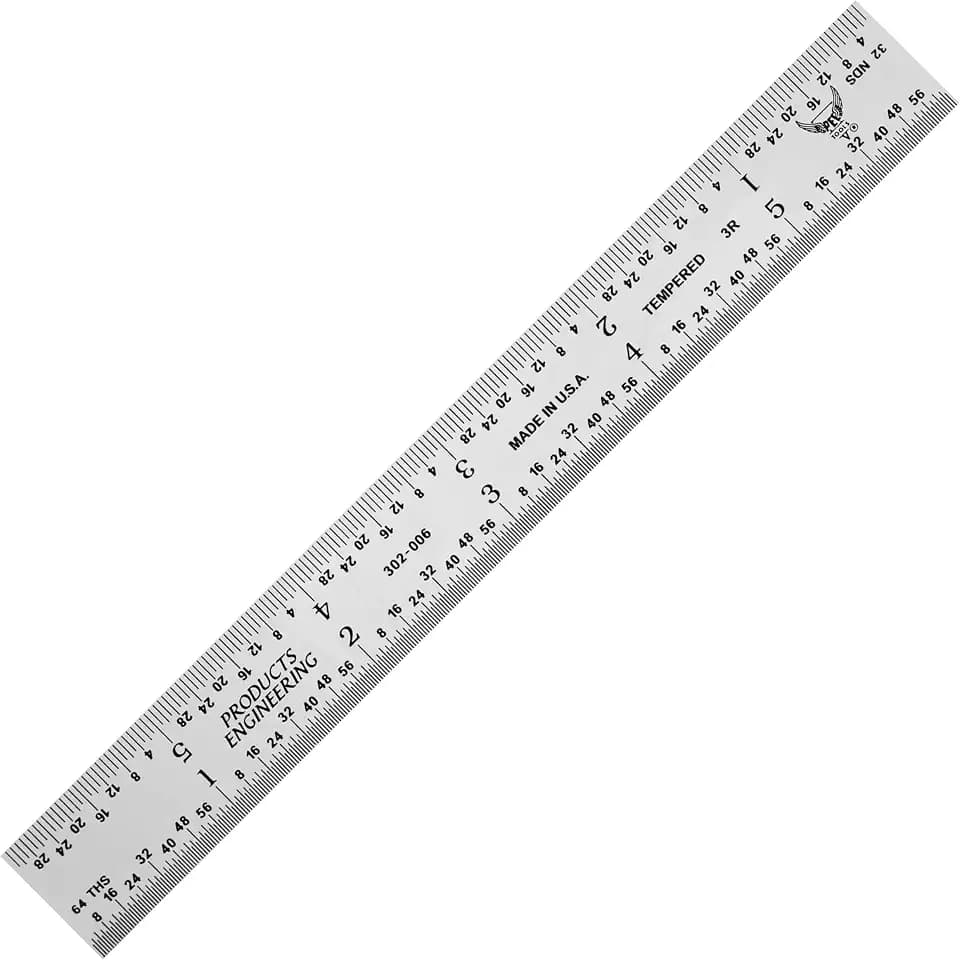 PEC Tools 6" Rigid Metal Ruler,3R Graduation, Steel Measuring Tool