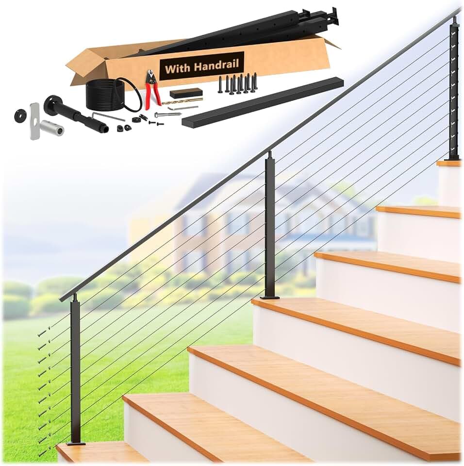4-8FT Modular 36" Swageless Cable Railing System with Handrail