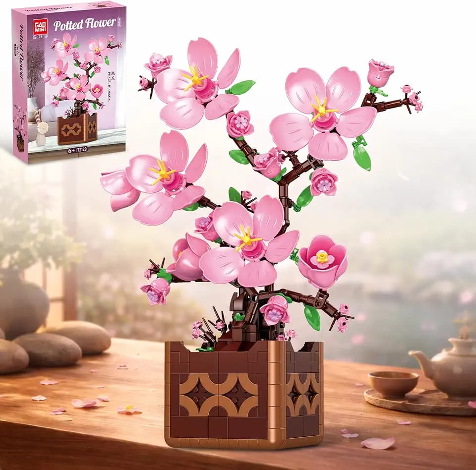 Cherry Blossom Building Set with Vase,Compatible with Lego Botanical Flower