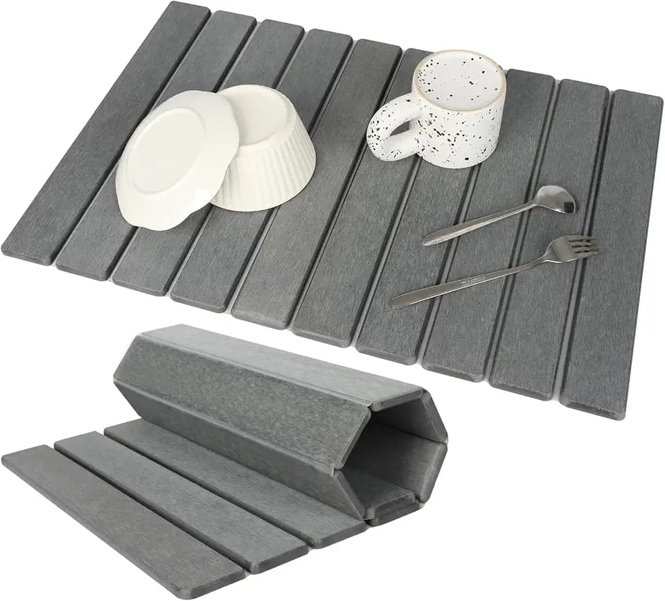 Abtropfmatte Geschirr, Stone Drying Mat für Küche 60x40cm, Kieselgur Quick Dry Stone Mat Faltbare Steinmatte Dish Drying Mat für Küche, Dunkelgrau