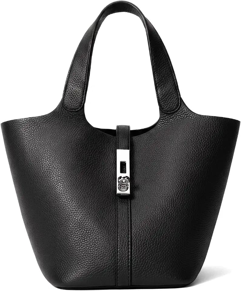 Tote Bag for Women Top Handle Handbag Satchel Bag for Women Vegan Leather Lock Design Bucket Purse for Work Evening