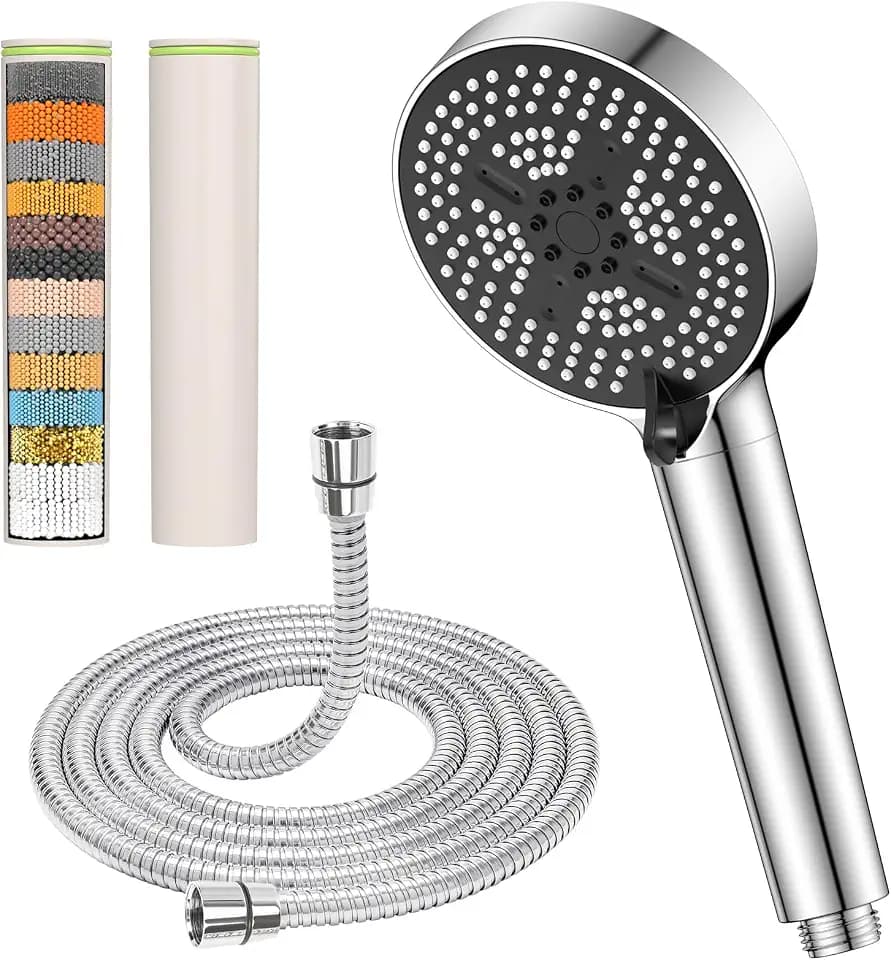 YEAUPE PRO Duschkopf mit Schlauch,Filter Hochdruck Handbrause 6 Strahlarten,Duschbrause Wassersparend in 25 Schichten,Sparduschkopf für Hartes Wasser,Rest-Chlor,Druckerhöhende Brausekopf Kalkfilter