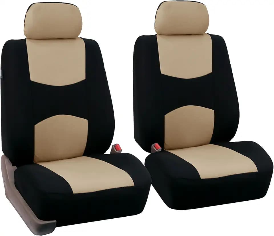 FH Group Car Seat Covers for SUV, Sedan, Van Beige Front Set in Cloth - Low Back Car Seats Covers with Removable Headrest, Universal Fit, Automotive , Washable