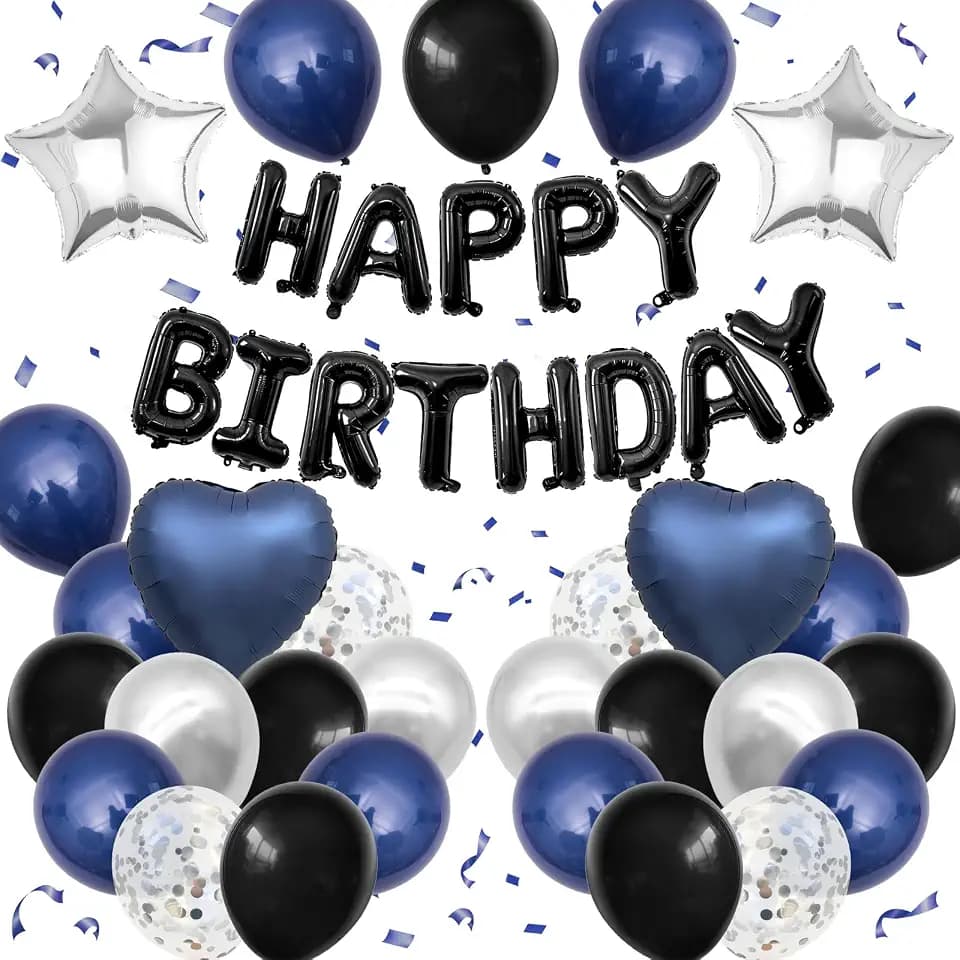 Navy Blue and Black Birthday Decorations for Men Happy Birthday Banner
