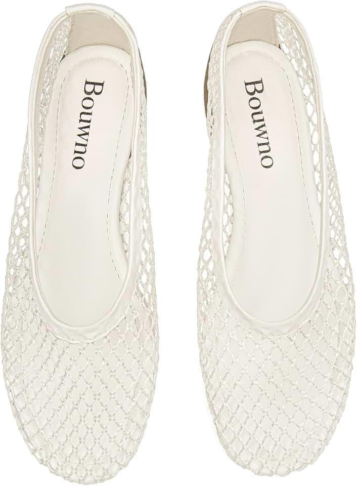 Mesh Ballet Flats for Women Slip On Round Toe Comfy Casual Office Fishnet Ballerina Flat Shoes