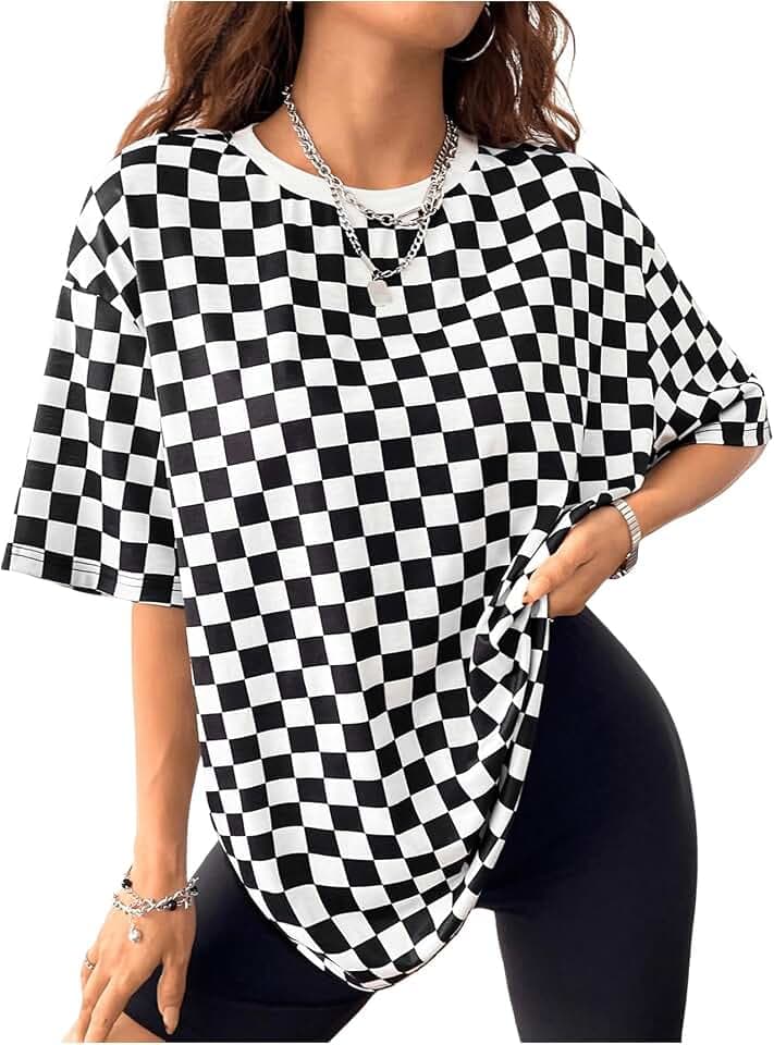 Milumia Women's Checkered T Shirt Oversized Short Sleeve Racing Shirts