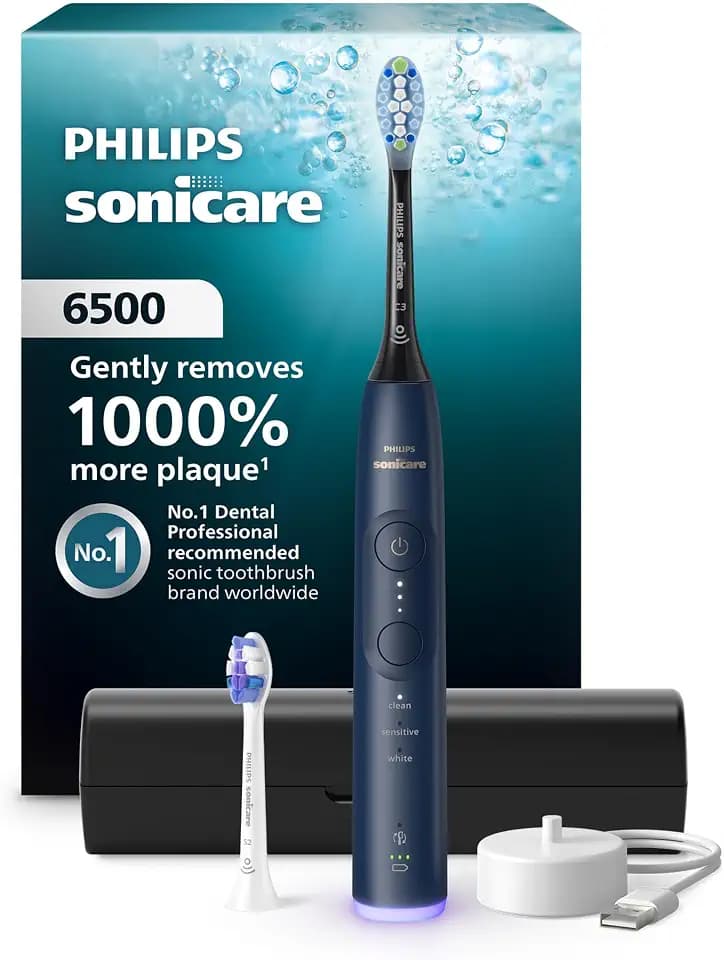 Philips Sonicare 6500 Rechargeable Electric Toothbrush, 2 Brush Head, Navy