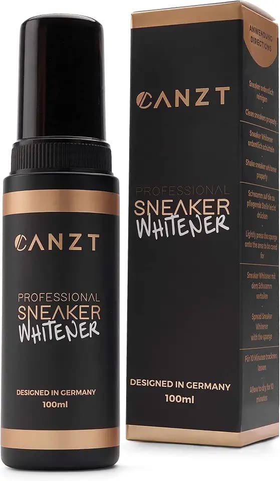 Canzt Sneaker Whitener – Schuhcreme Weiß für Leder & Sneaker – Weiße Schuhe & Sohlen aufhellen – 100ml Farbmittel für Schuhpflege & Lederschuhe