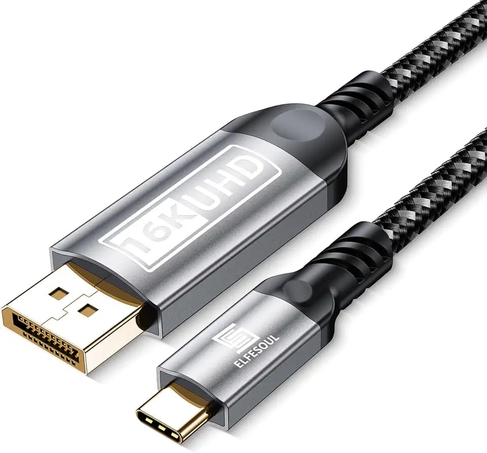 USB-C to DisplayPort Cable 3.3ft (16K@60Hz 8K@120Hz), 80Gbps USB C to DP 2.1 Cord Thunderbolt 3/4/5 Compatible with MacBook Pro/Air, for iPhone 17 Pro Max, for iPad Pro, for iMac, for XPS.