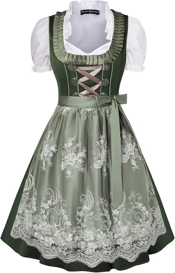 SCARLET DARKNESS Damen Dirndl 3‑Teilig Oktoberfest Spitzen Trachtenkleid
