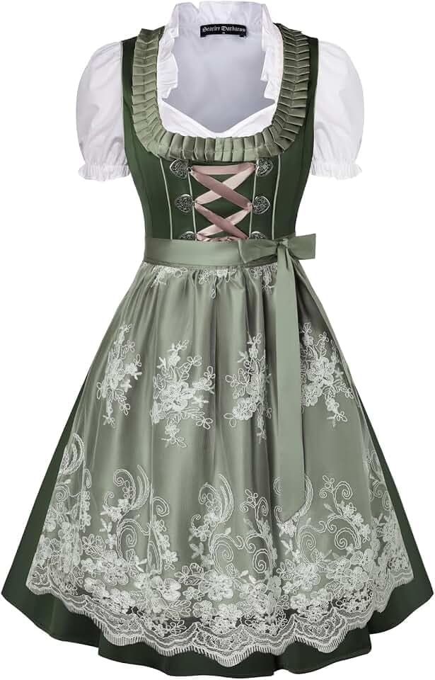 SCARLET DARKNESS Damen Dirndl 3‑Teilig Oktoberfest Spitzen Trachtenkleid