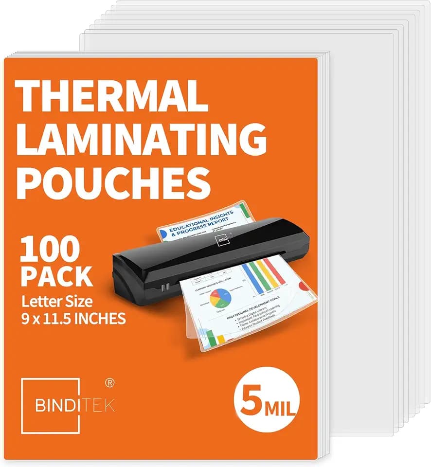 Binditek 5 Mil Laminating Sheets, 9 x 11.5 Inches, Clear Glossy, 100 Pack