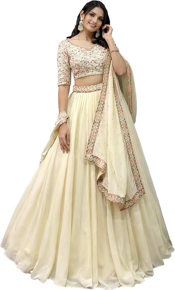 TRENDMALLS Georgette Embroidery Sequence Work Lehenga Choli Blouse with Dupatta For Women Ready To Wear