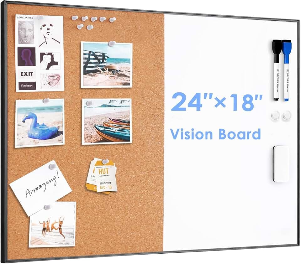 ARCOBIS Korktafel, Whiteboard-Kombination, 60 x 45 cm, Pinnwand mit Schwarzen Rahmen, Magnetische, Trocken Abwischbare Tafel und Korktafel für die Wand, Sichttafel für Zuhause, Büro, Schule