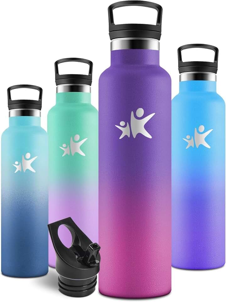 Motswedi Trinkflasche Edelstahl 1l, Auslaufsicher, Thermosflasche, Trinkflasche mit Strohhalm, Kohlensäure Geeignet, Isolierte Flasche, Wasserflasche 1l, für Fitness, Wandern, Dunkelviolett &Rosenrot
