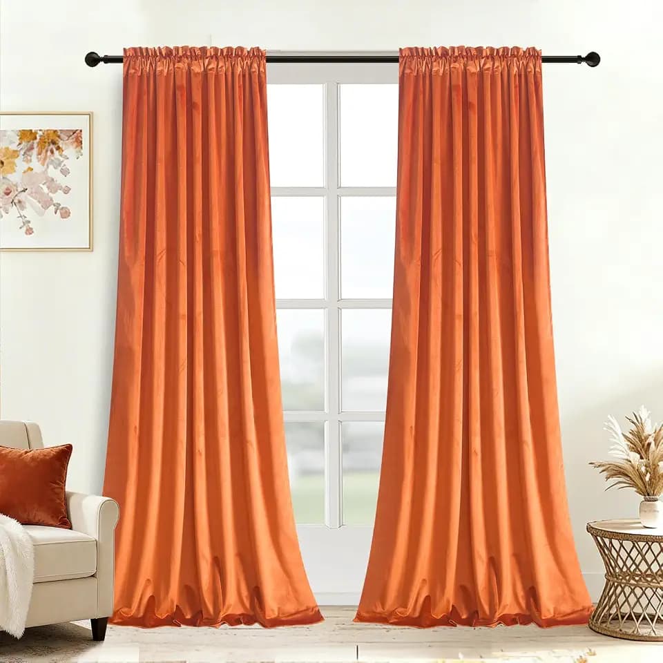Roslynwood Burnt Orange Velvet Curtains W52 x L84 inches Long, 2 Panels