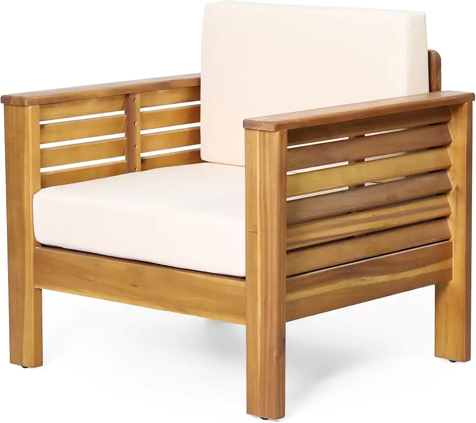 Christopher Knight Home Louver Outdoor Acacia Wood Club Chairs with Cushions, 32 "W x 27.75 "D x 27.75 "H, Teak + Cream