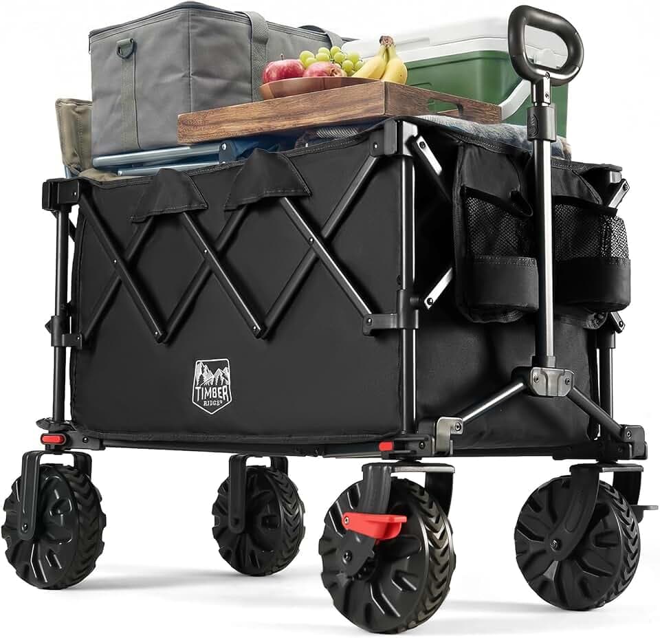 TIMBER RIDGE Bollerwagen Faltbar 250L Breite Reifen mit Bremsen Strandwagen