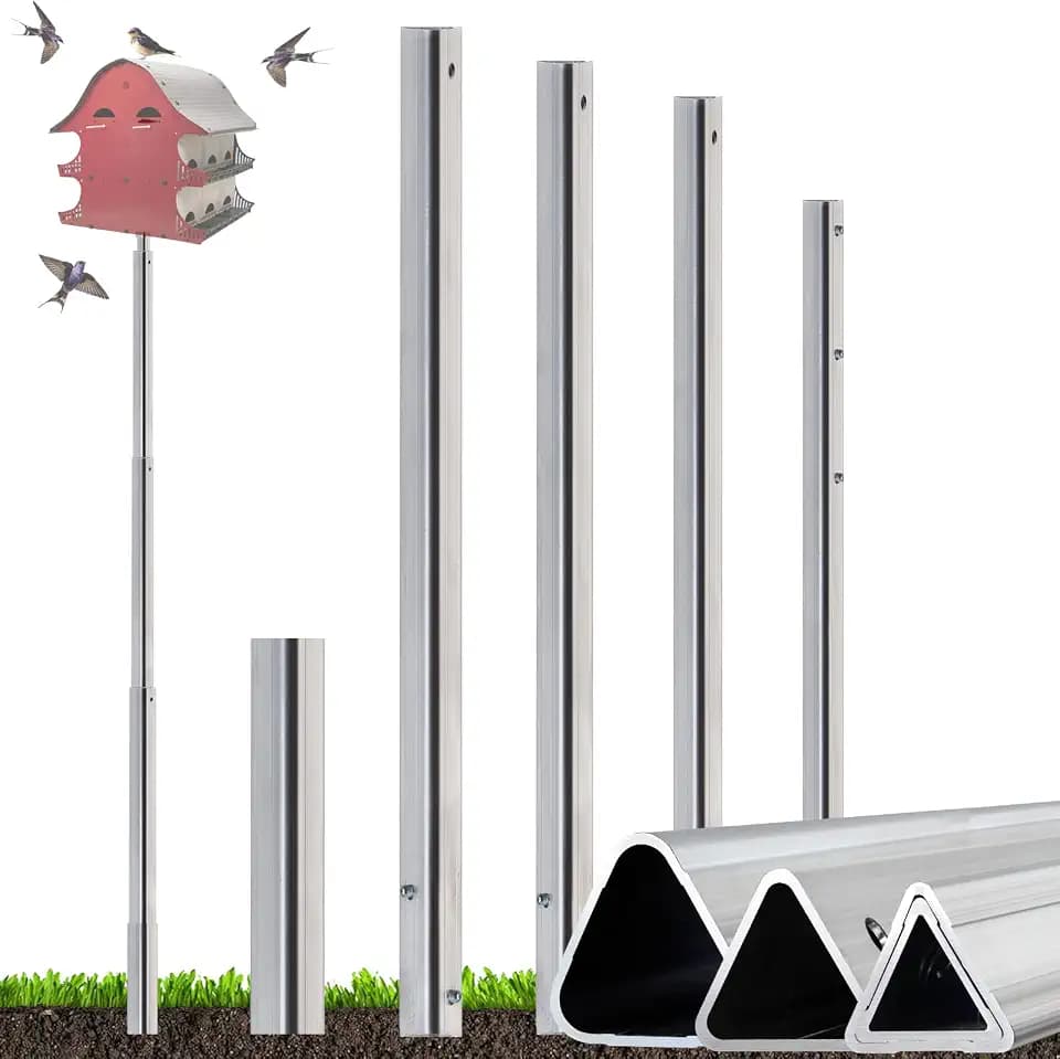 15FT Triangular Purple Martin House Pole, Only Compatible with S&K Purple Martin Houses (12 & 16 Rooms), House Not Included, Not for Wooden Birdhouses, Heavy-Duty Aluminum, Wind-Resistant，Easy install