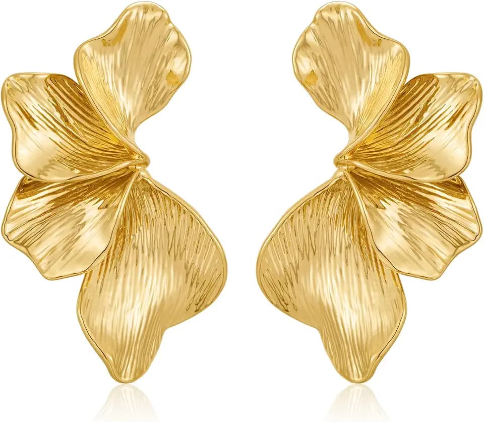 Chunky Gold Flower Statement Earrings For Women Gold Jewelry