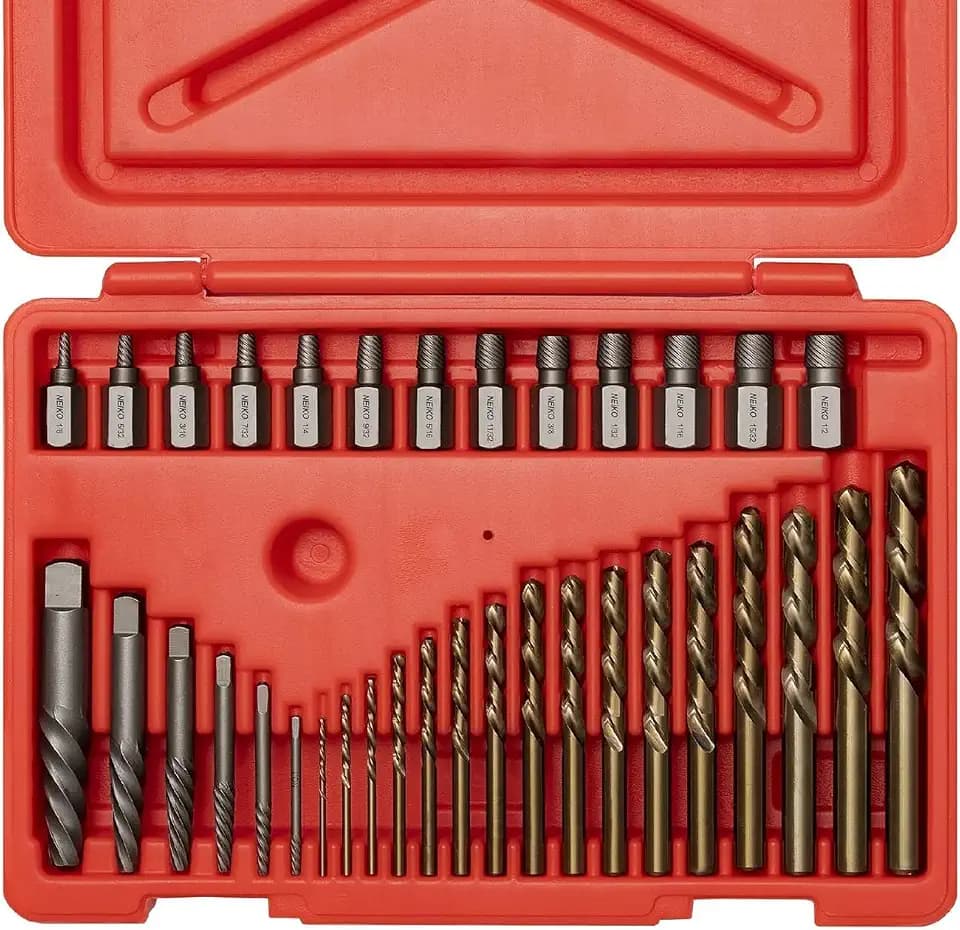 NEIKO 04206A Screw-Extractor Set, Broken Bolt Remover, Multispline and Spiral Extractors for Stripped Screws, Studs, Fittings, and Lugs, Left-Hand Drill Bits, 5/64" to 1/2", 35-Piece Set