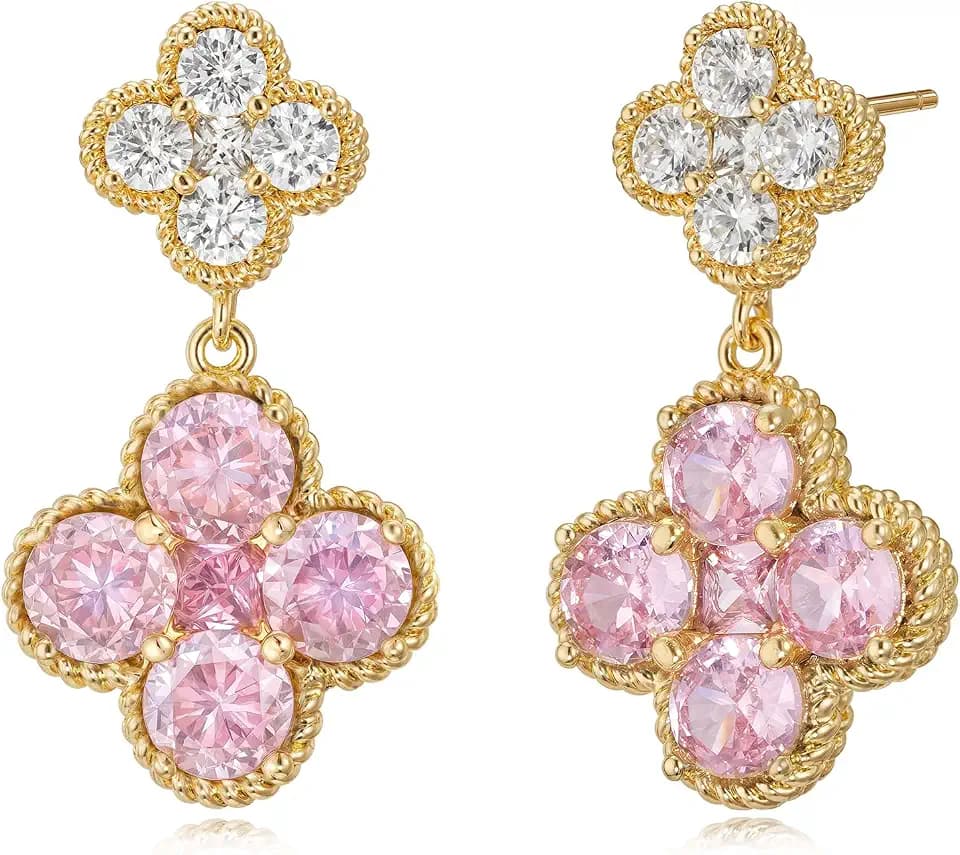 Birthstone Clover Dangle Earrings for Women
