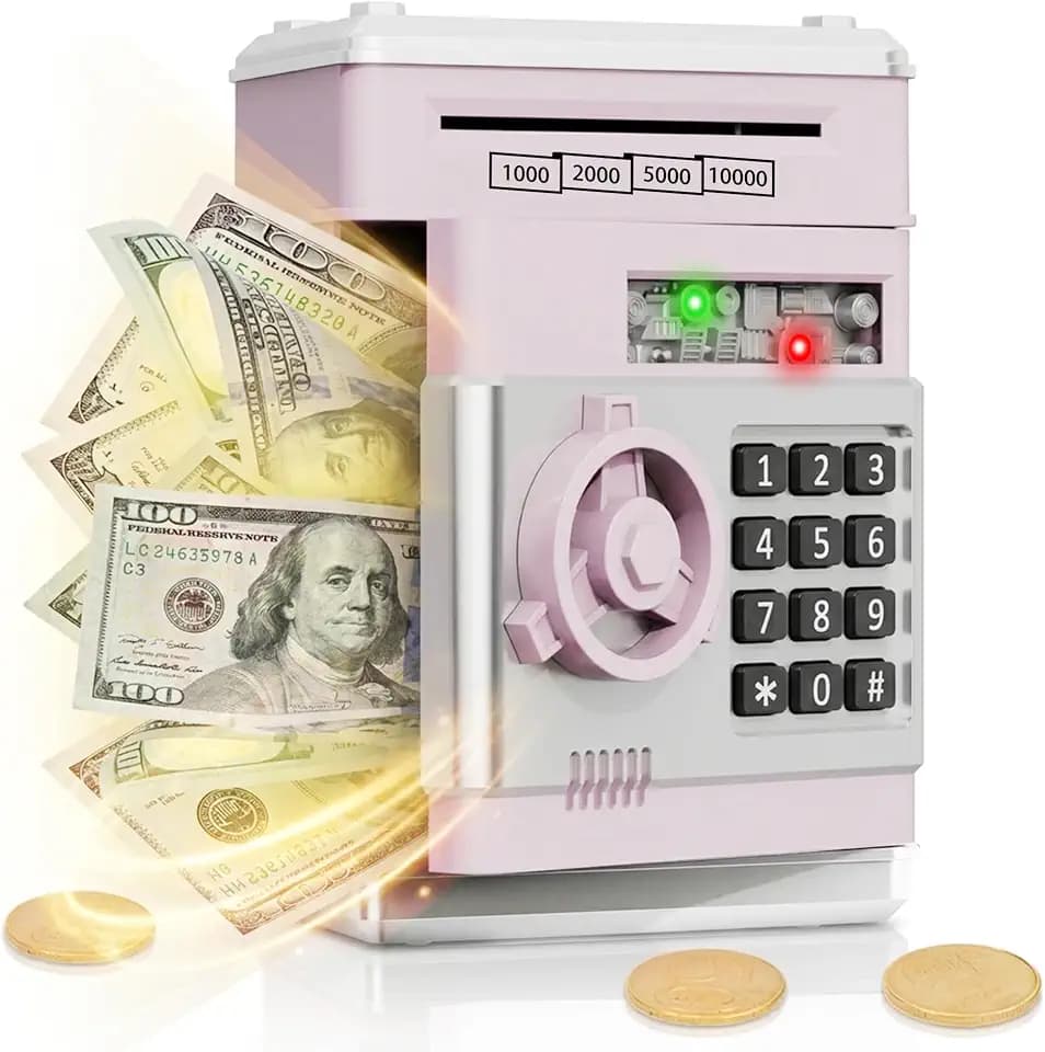 Refasy Piggy Bank Cash Coin Can ATM Bank Electronic Coin Money Bank for Kids Age 3-12, Money Savings Box Mini ATM Coin Bank Toys Gifts for 3 4 5 6 7 8 9 10 11 12 Year Old Boys Girls