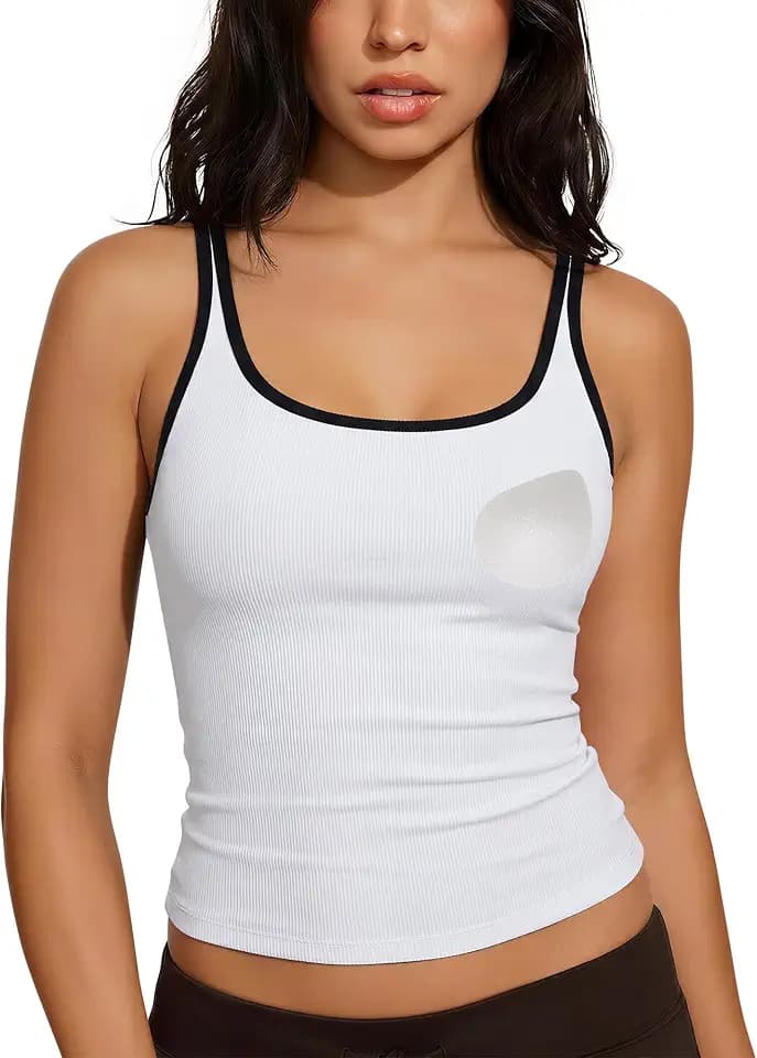 SUUKSESS Women Padded Cotton Ribbed Tank Tops Casual Summer Going Out Sleeveless Scoop Neck Basic Cami Tops